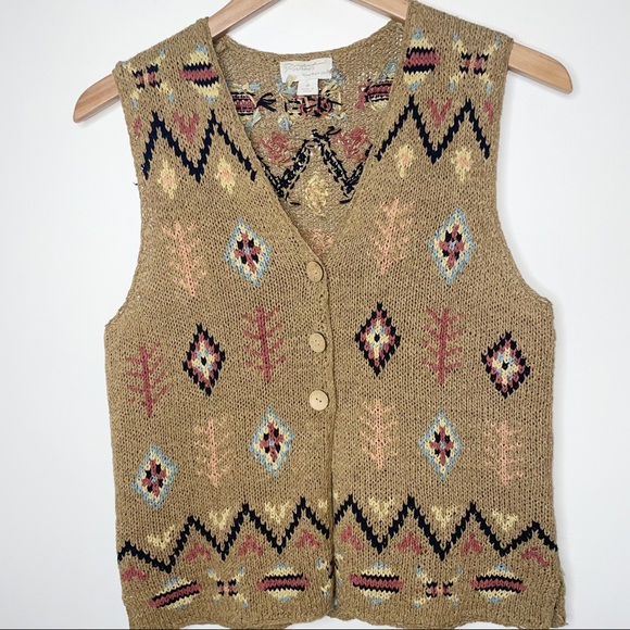 Portraits by NORTHERN ISLES Vintage Navajo Aztec Knit Button Sweater Vest M - Picture 10 of 10